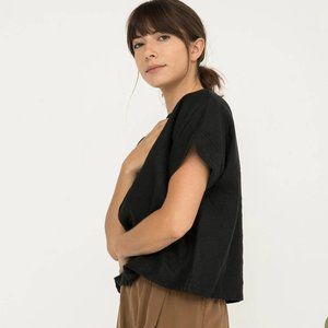 Georgia Tee in Midweight Linen - Black / OS